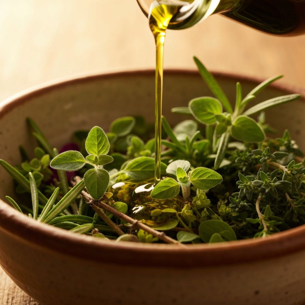 Olive oil and Mediterranean herbs